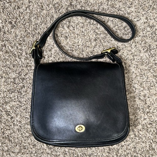 Vintage Coach Stewardess Black Leather Bag USA #9525 | eBay