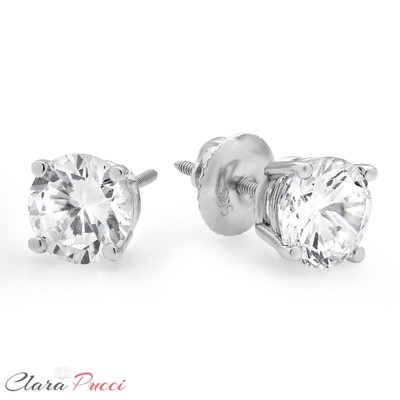 Pre-owned Pucci 2.0ct Round Cut Solitaire Synthetic Moissanite Stud Earrings 14k White Gold In D
