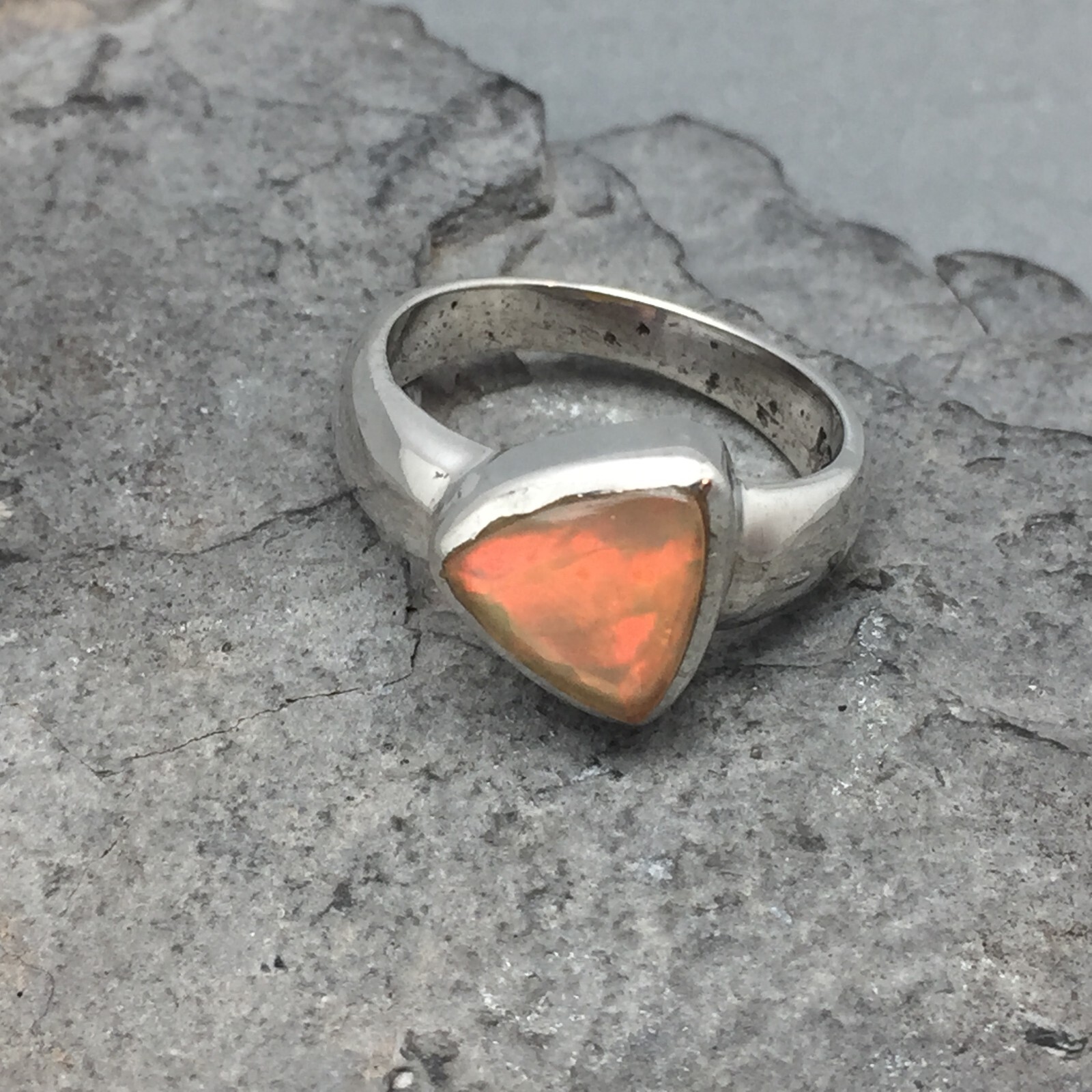 Mr T Sterling Silver Ring Ethiopian Opal Faceted Triangle Mr T Sterling Silver Ring Ethiopian Opal Faceted Triangle