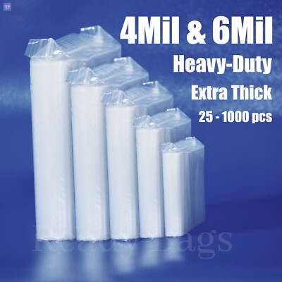 Clear Zip Lock Plastic Bags 4 Mil HEAVY-DUTY Poly Reclosable 6 Mil Zipper Bags 