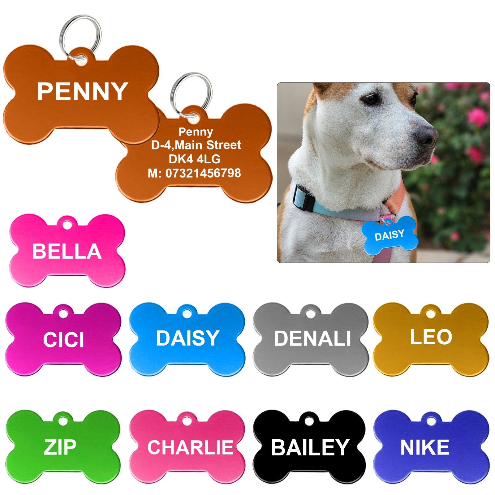 Dog Tag Engraved Personalised Pet Tags ID Tags Engraved Name Collar Tag