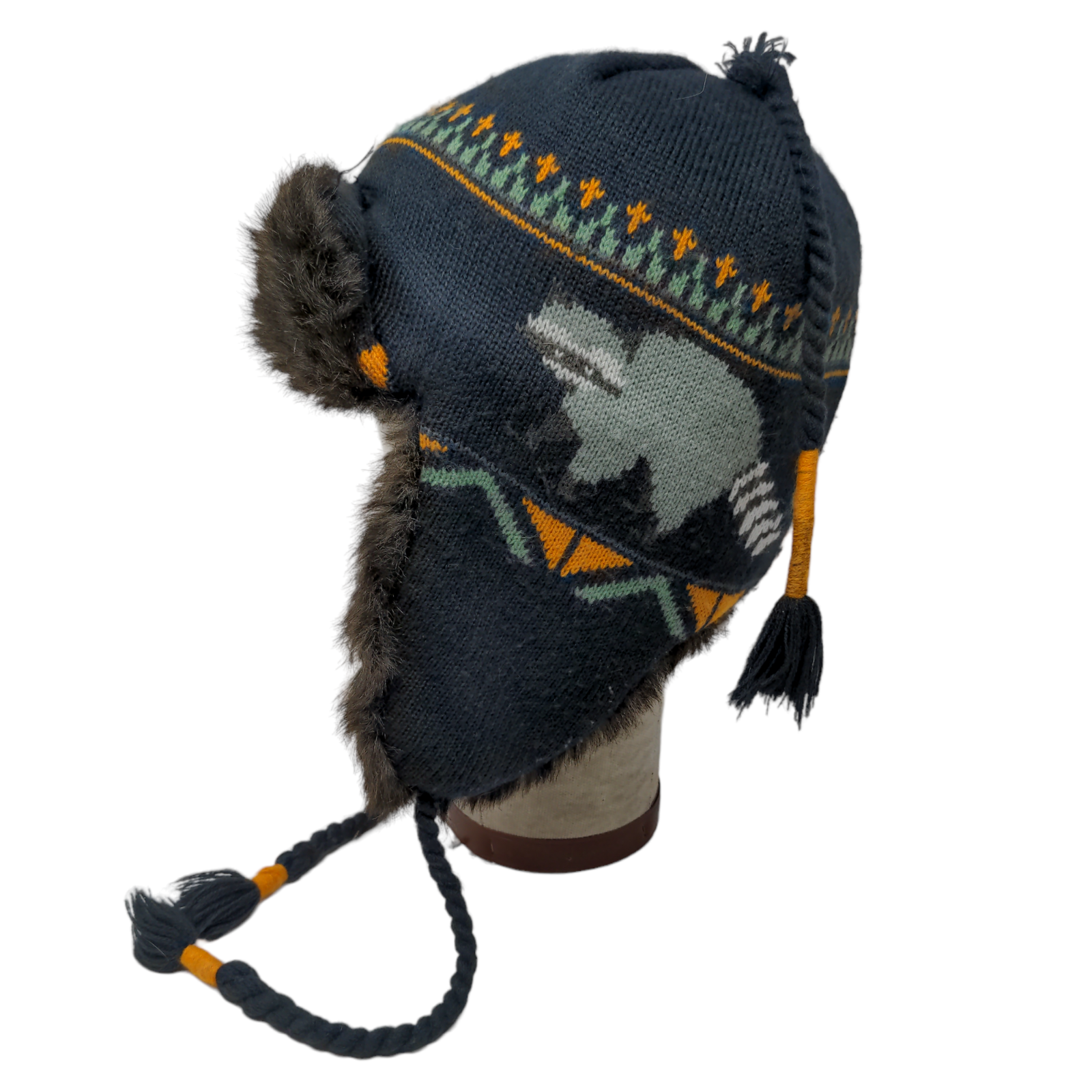 Target Boys Knit Raccoon Blue Fur Flaps | Hat Acrylic eBay Trim Ear Trapper Vegan