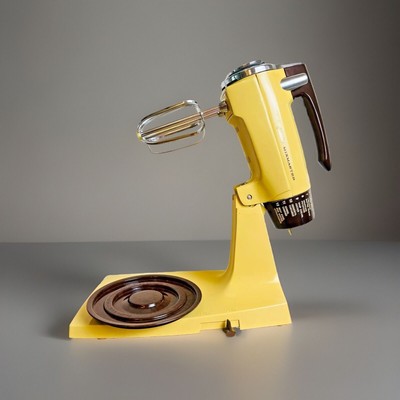 Sunbeam Mixmaster Mixer Vintage Yellow 12 Speed 2 Bowls + 4 Beaters Tested Works