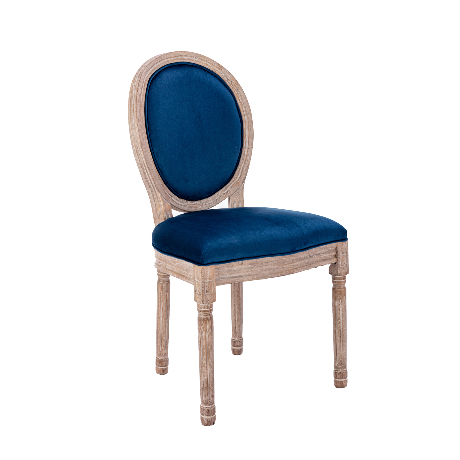 Set of 2 Upholstered Velvet Kitchen Dining Chairs Round Back W/Wooden Legs Blue