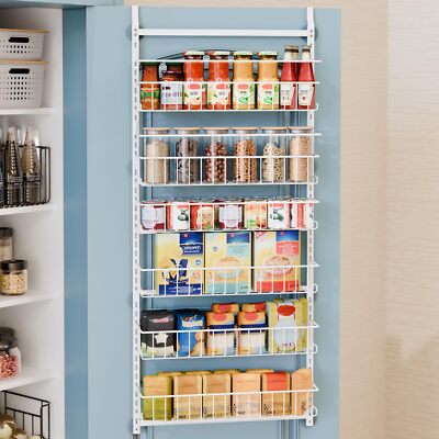 Over the Door Pantry Organizer Metal Hanging Spice Rack Storage 6-Tier White
