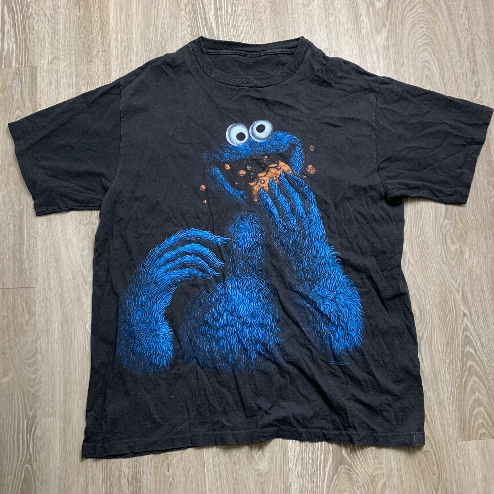 

Изменения Улица Сезам Печенье Монстр Джим Хенсон Графический Винтаж Черная Футболка, Черный