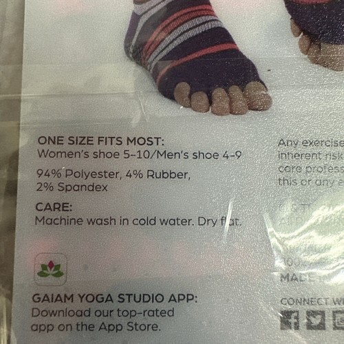 Gaiam One Pair Purple Toeless Yoga Socks Size Small / Medium No Slip NEW