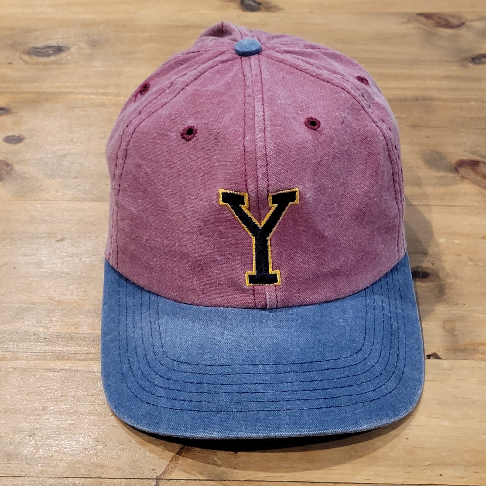 Vintage Red Blue Y Logo Vintage Wash Hat Leather Strap Back One Size Adjustable