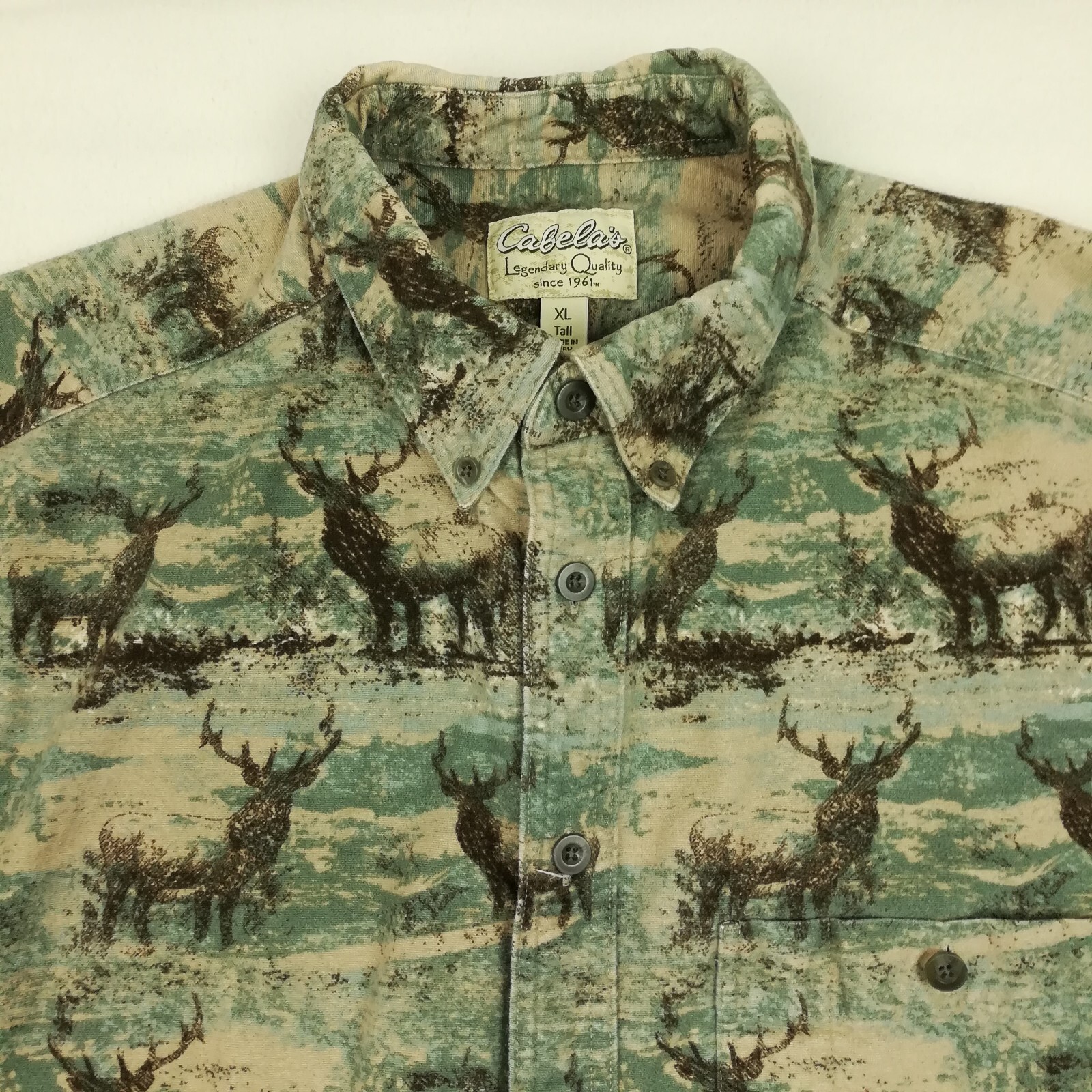 Cabelas Shirt Flannel Chamois All Over Deer Print Long Sleeve Mens XLT