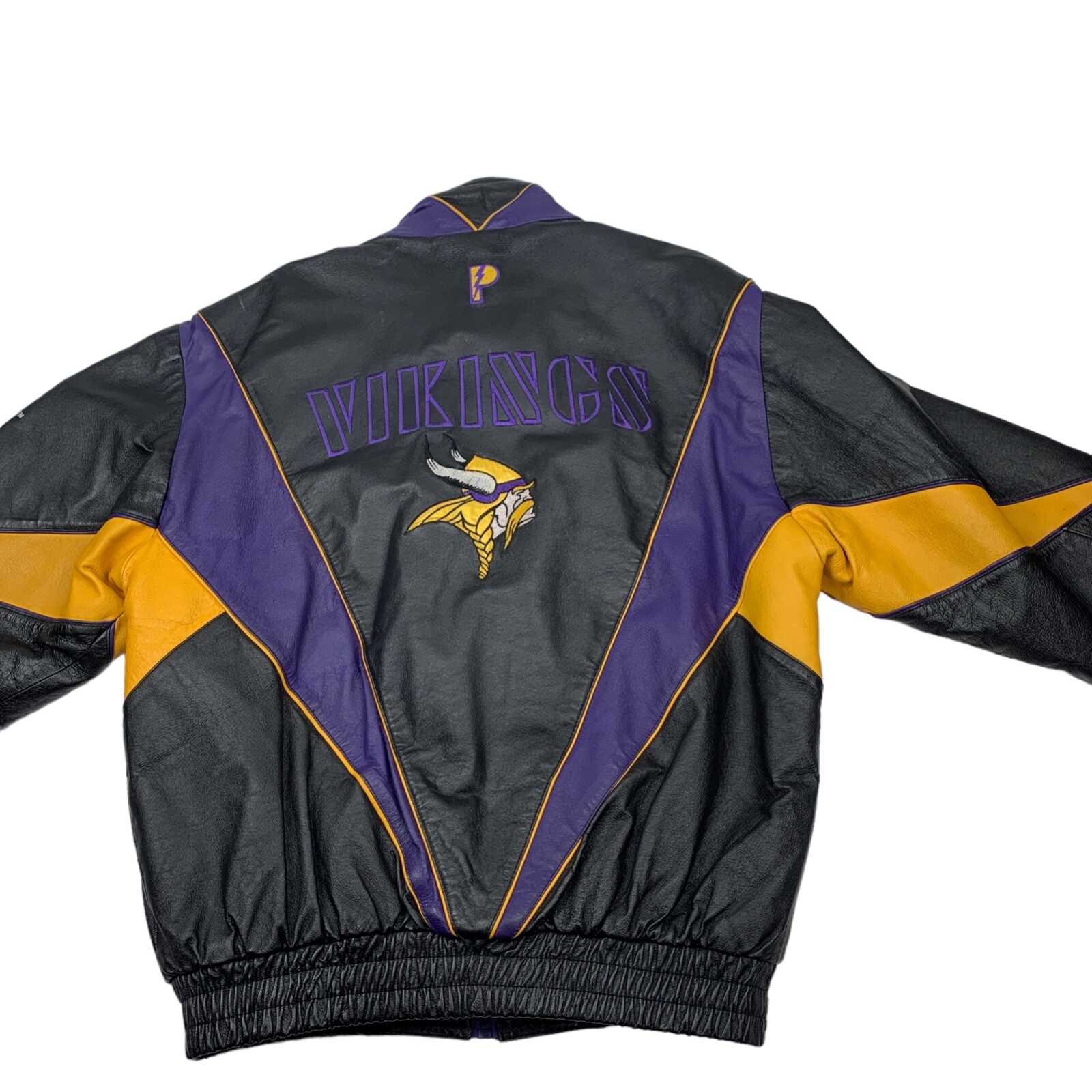 Pro Player NFL Minnesota Vikings Leather Jacket Coat MEDIUM Embroidered Vintage