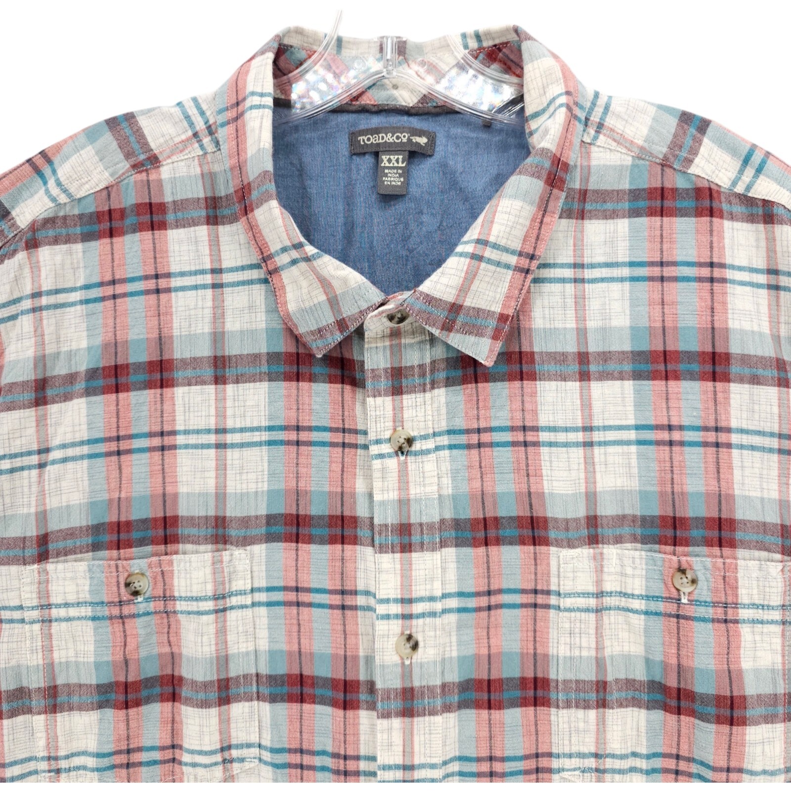 TOAD & CO Smythy Plaid Short Sleeve Shirt 100% Organic Cotton Button Up Mens XXL