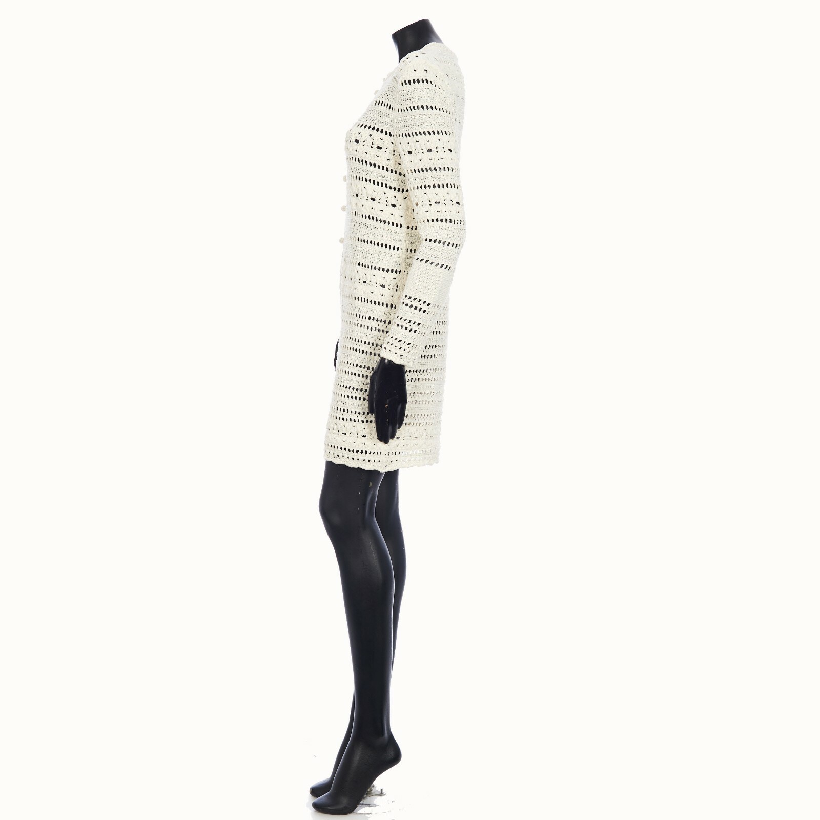 Pre-owned Saint Laurent Paris 1590$ Jane Mini Dress - Natural White Crochet Cotton
