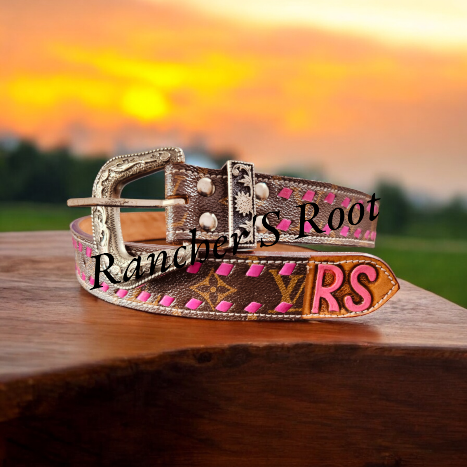 Women Leather Western Belt Leopard Tooling With Brown Print Leather