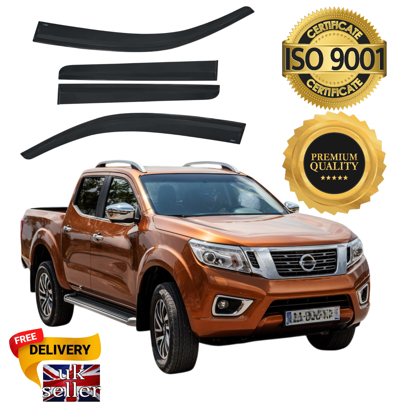 For Nissan Navara/NP300 2005-2015 WIND RAIN SUN SMOKE GUARD DEFLECTORS 4 PC