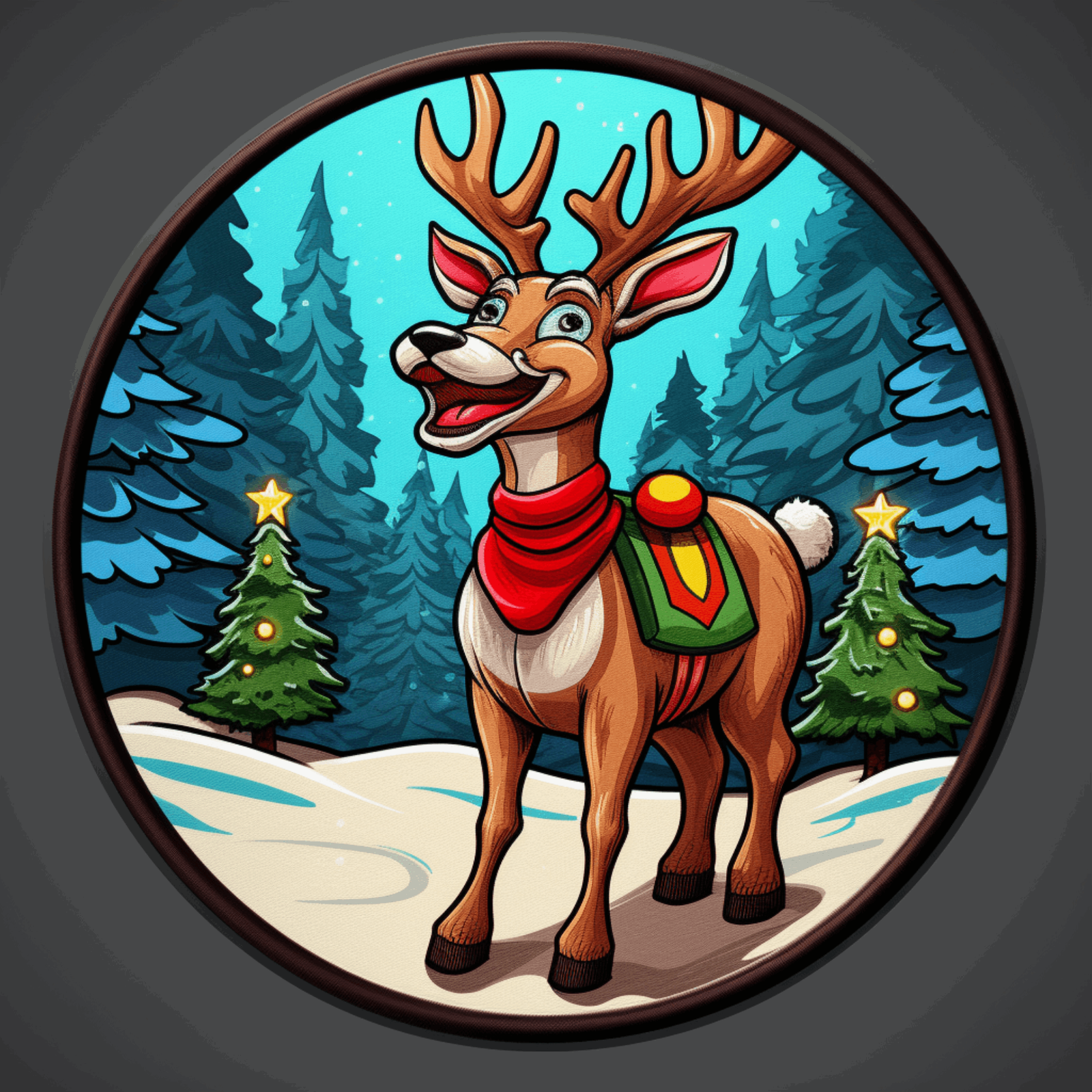 Reindeer Patch Iron-on Applique - Christmas Badge Cartoon Tree Snow Wild Animal