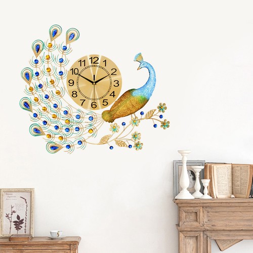 Luxury Large Wall Clock Peacock Wall Watch Living Room Home Decor European Retro