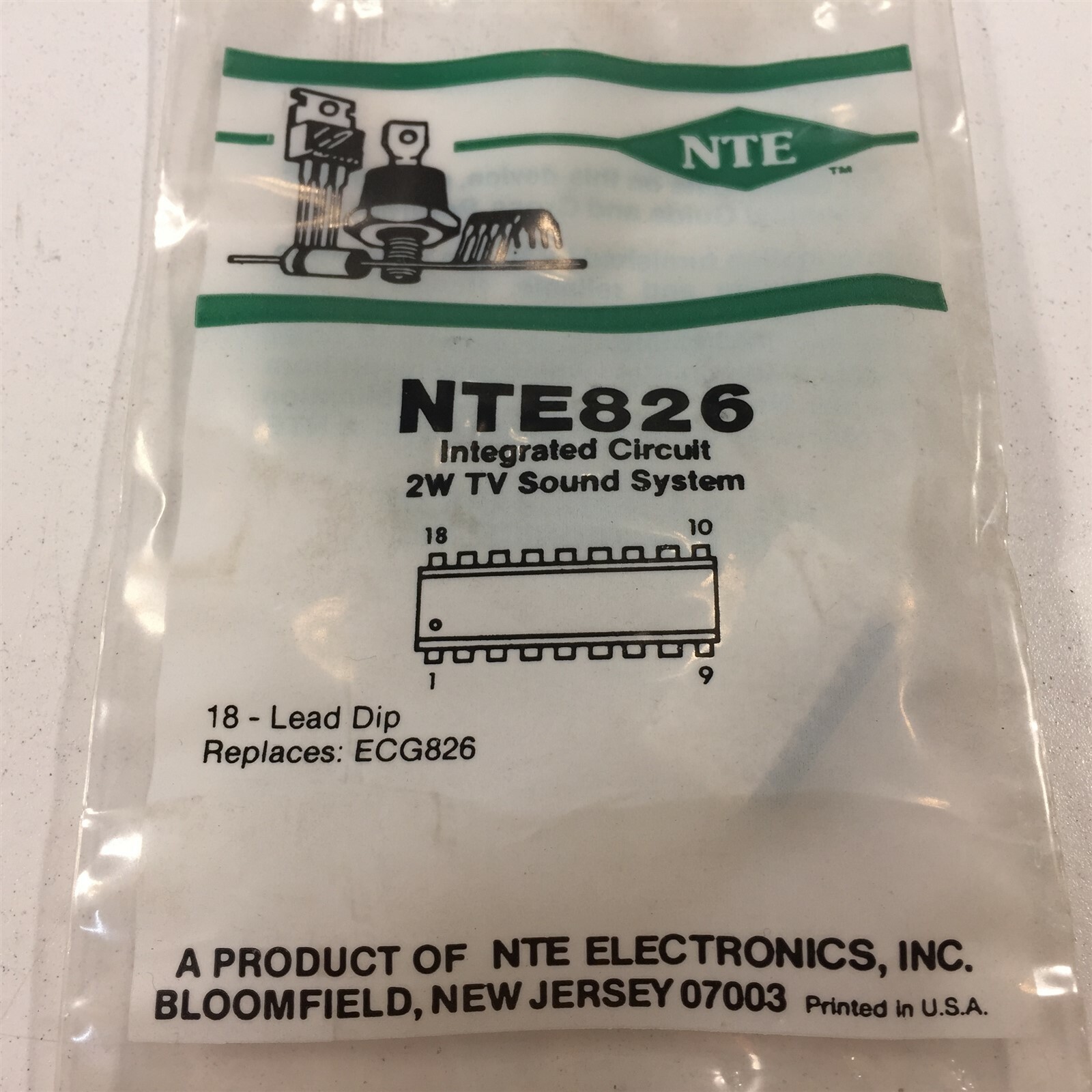 (3) NTE NTE826 Integrated Circuit TV Sound System, 2W - Lot of 3