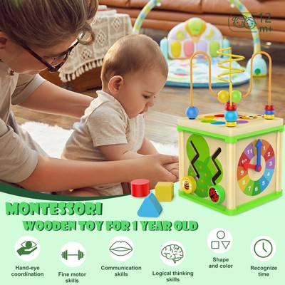 TOP BRIGHT Montessori&nbsp;Toys&nbsp;for&nbsp;1&nbsp;Year&nbsp;Old Boy Girl Wooden Activity Cube Toys for