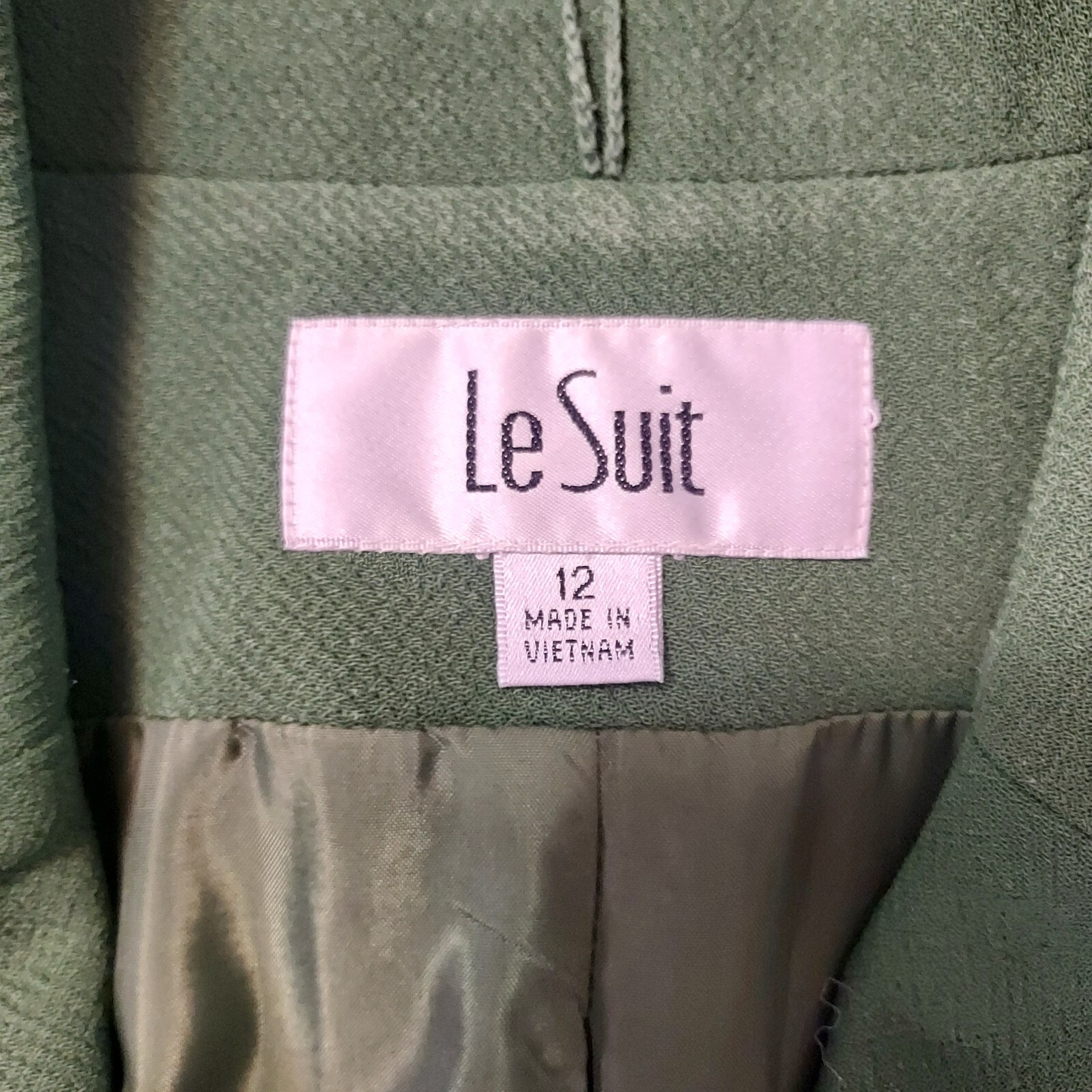 Le Suit Button Up Blazer. Women's size 12. Olive Green