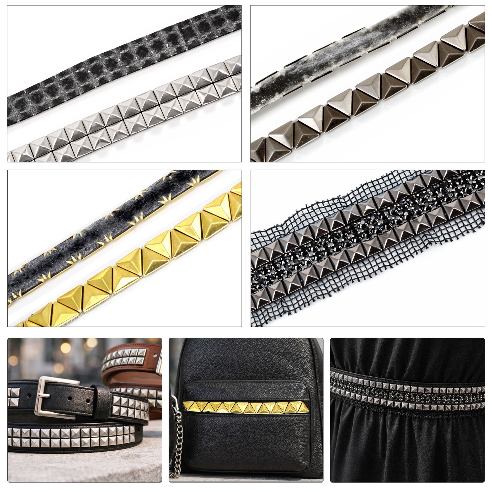 1M Metal Pyramid Stud Trim Lace Ribbon Iron On Punk Goth Jacket Costume DIY