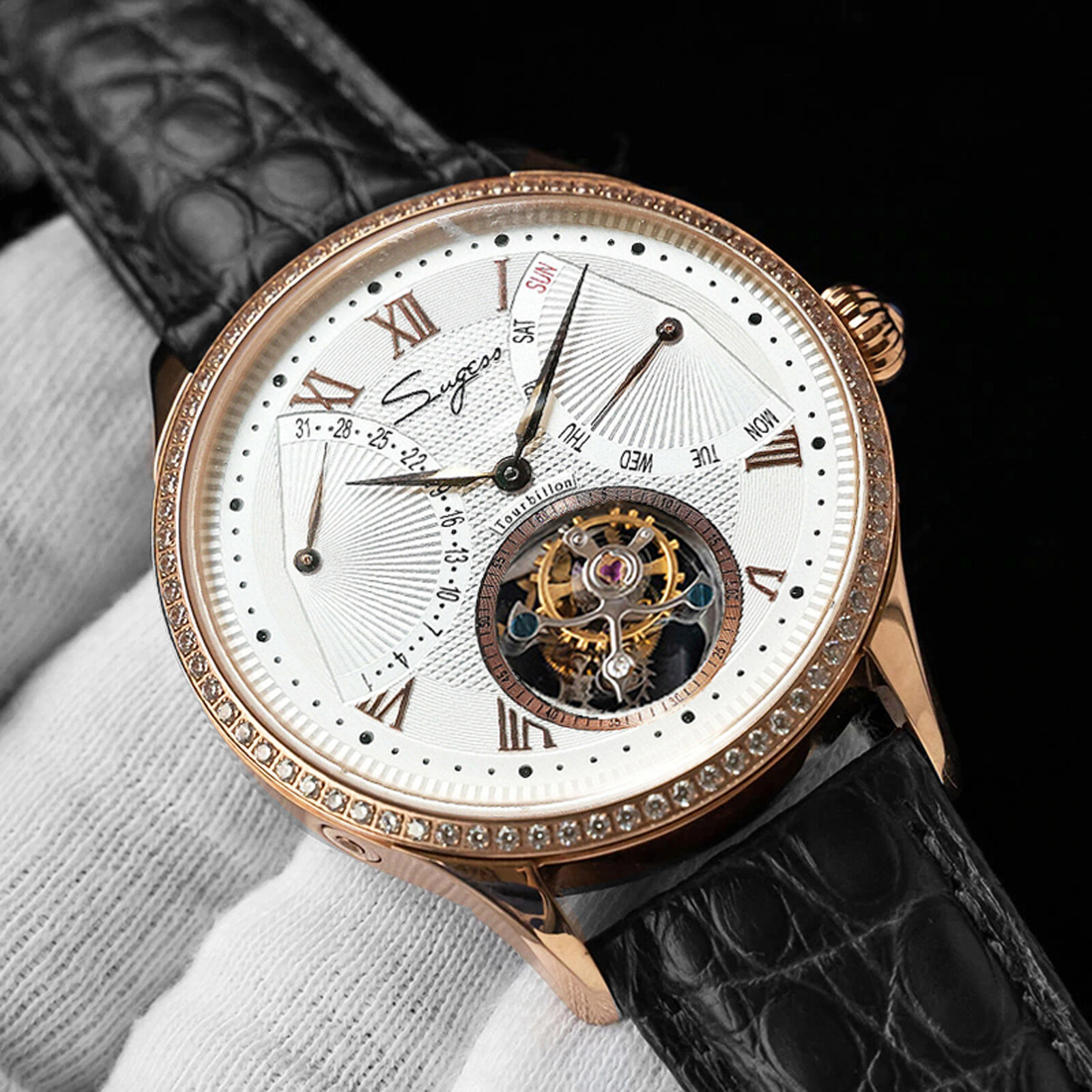 Pre-owned Sugess Tourbillon Master Day Date Seagull St8004 Mechanical Watch Su8004gw5