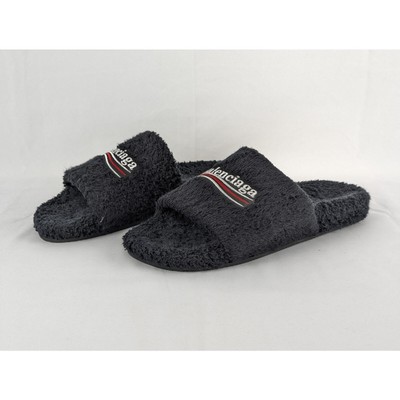 Pre-owned Balenciaga Soft Towel Material Furry Slide In Black/white/red / Q.2 Size 44