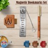 Bygone Mark Bookmark with Pen Holder - Personalized Magnetic Leather Bookmarks Set with Custom Wood Pen and Metal Bookmark – Reading Gifts for Women and Men Book Lovers (Brown,A)