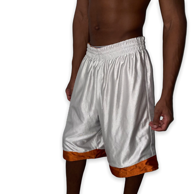 Tek Gear Dazzle Basketball Shorts Silky Shiny White Orange Reversible Med