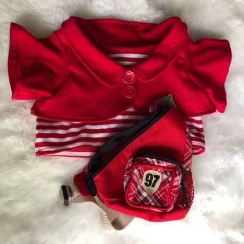 Build-A-Bear Red Jacket / Striped Shirt Red 97 Plaid Crossbody Backpack BABW VGC