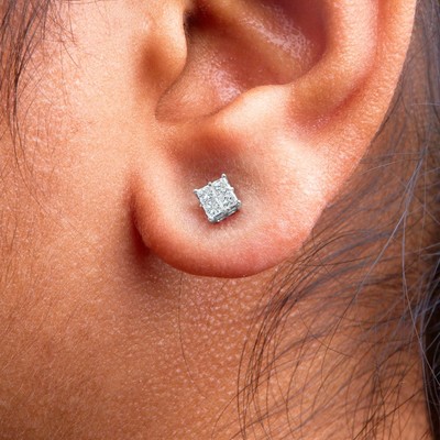Haus of Brilliance 10K White Gold Diamond Composite Stud Earrings NEW