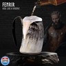 FENRIR Viking Drinking Horn Mug Set16 oz – Gifts for Men, Dad, Husband – Unique Viking Gift – Handmade Real Ox Horn Cup with Shot Glass and Opener – For Beer, Ale, Mead (Wolf Natural Finish)