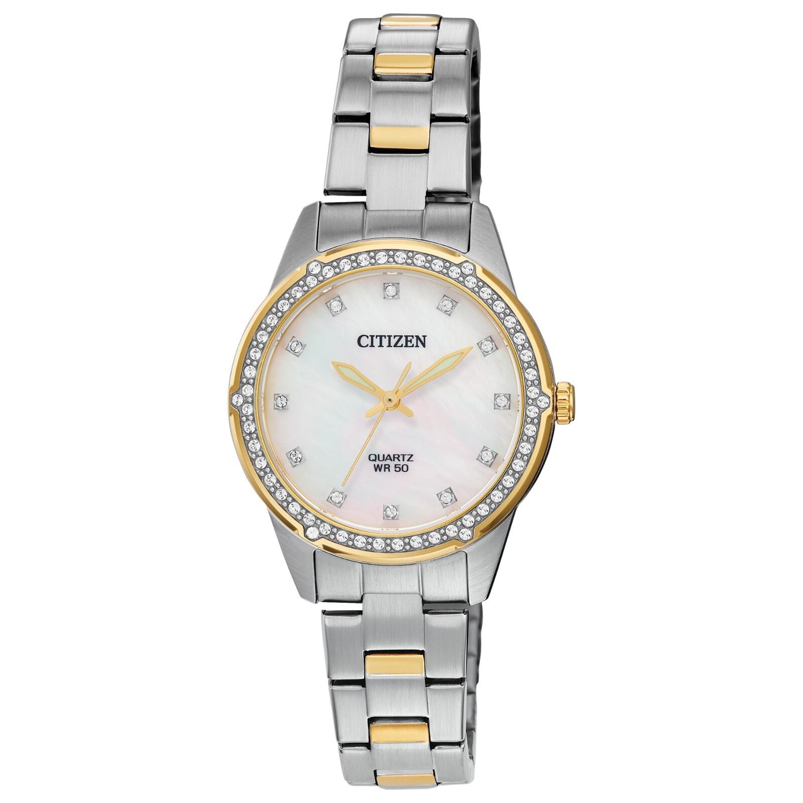 Citizen Womens Quartz Crystal Accent Bezel Dress Two Tone