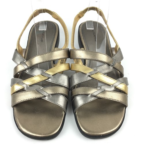 White Stag Womans Sandals Size 8.5 40.5 Norma Gold Pewter Metallic Strappy