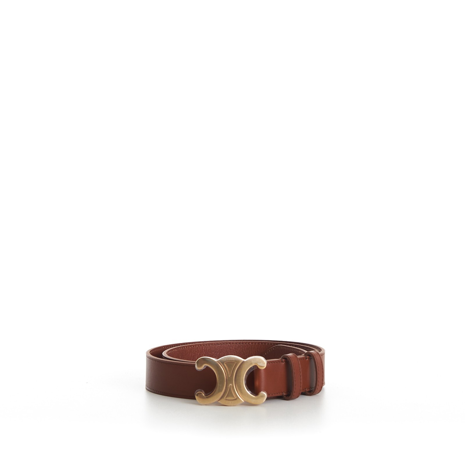 Pre-owned Celine 760$ Men's Large Triomphe Buckle Belt - Camel Brown Vintage Calfskin