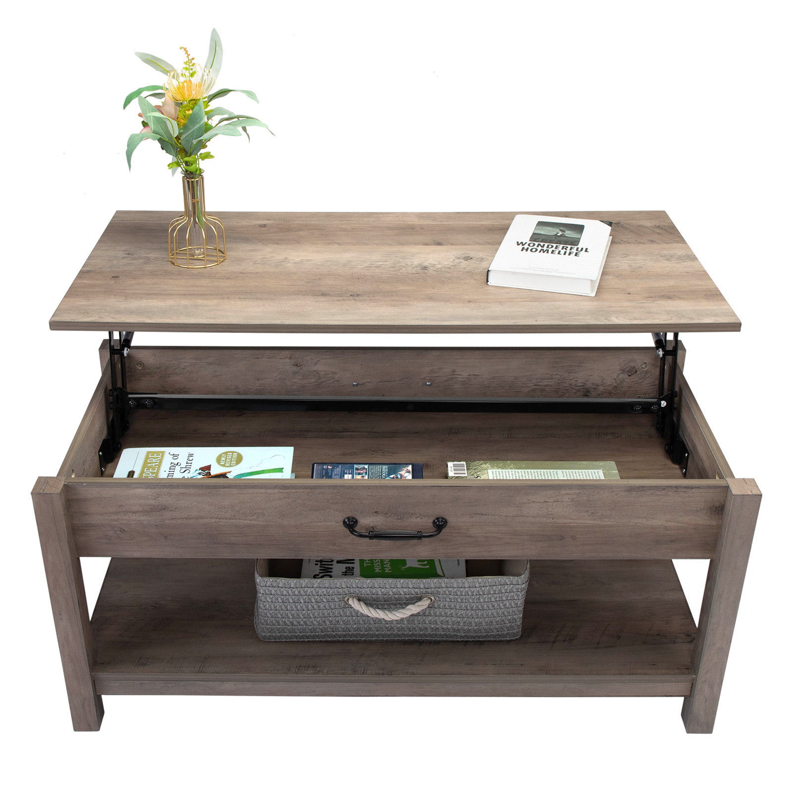 Rustic Lift Top Coffee Table W/ Hidden Storage Compartment a