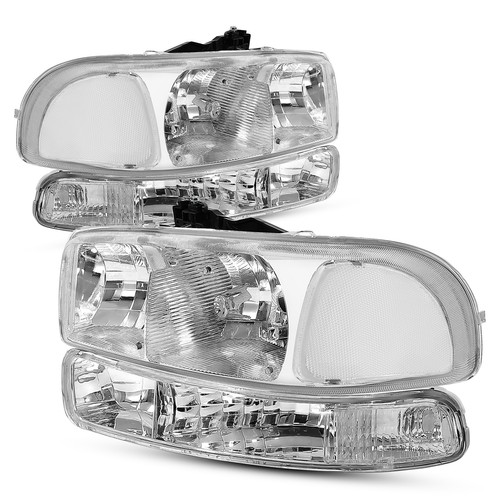 For GMC Sierra 1500 2500 99-07 Chrome Headlights+Bumper Clear Reflector Lamps