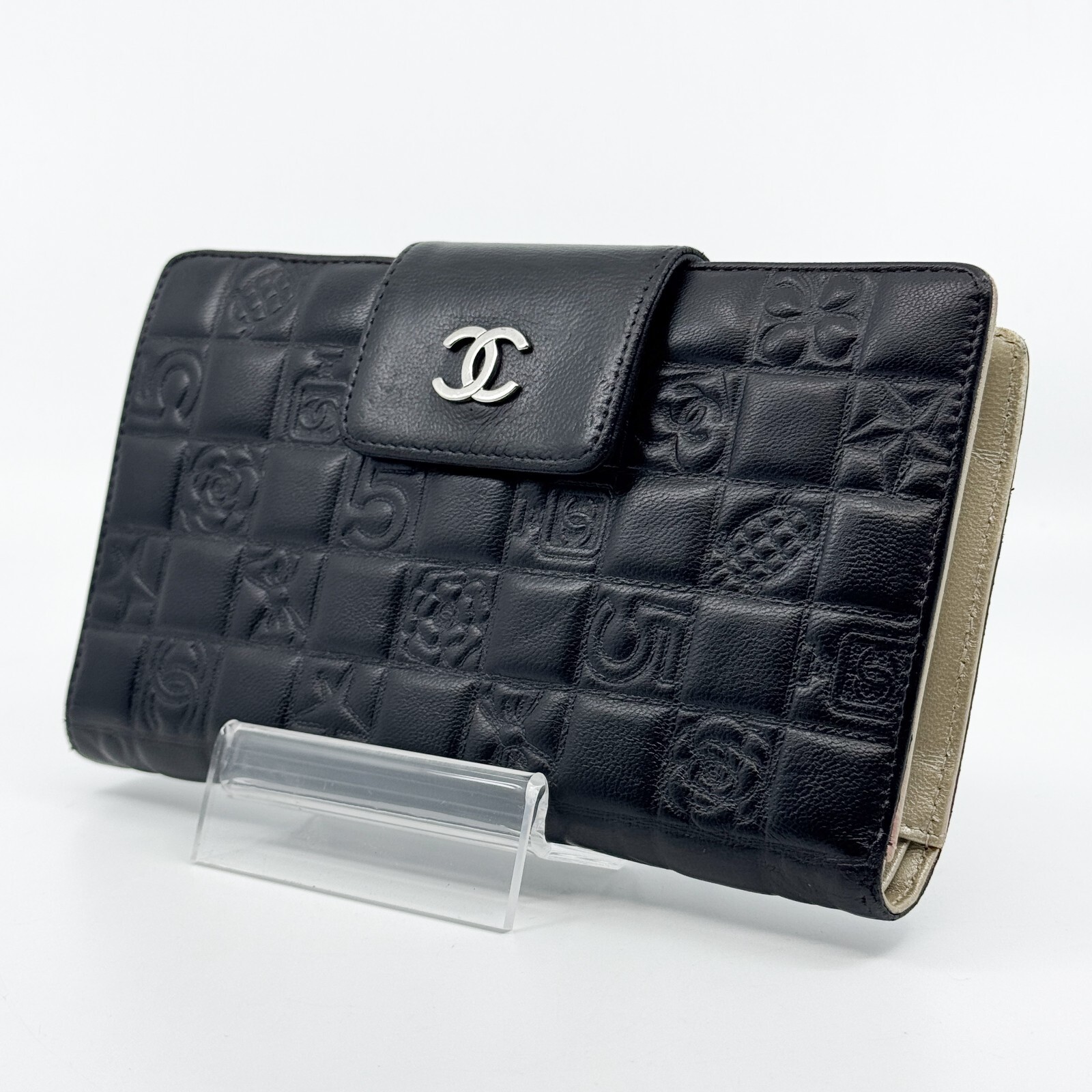 CHANEL Icon CC Logo Leather Long Bifold Wallet Black CHANEL Icon CC Logo Leather Long Bifold Wallet Black