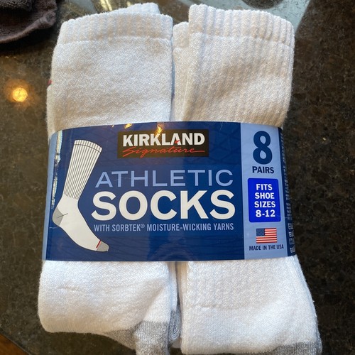 Kirkland Signature Men's Athletic Sock, 8 Count White  Shoe Sizes 8-12