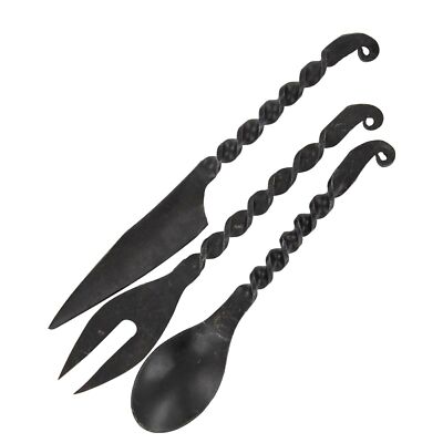 HAND FORGED MEDIEVAL IRON CUTLERY SET | RENAISSANCE STYLE DINNER HALL UTENSILS