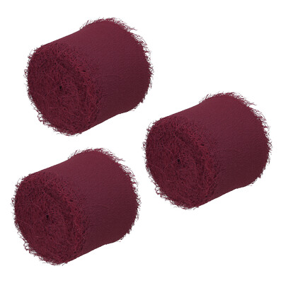 Burgundy Fringe Chiffon Silk Ribbon 1.5''x5Yard 3 Roll Handmade Frayed Ribbon
