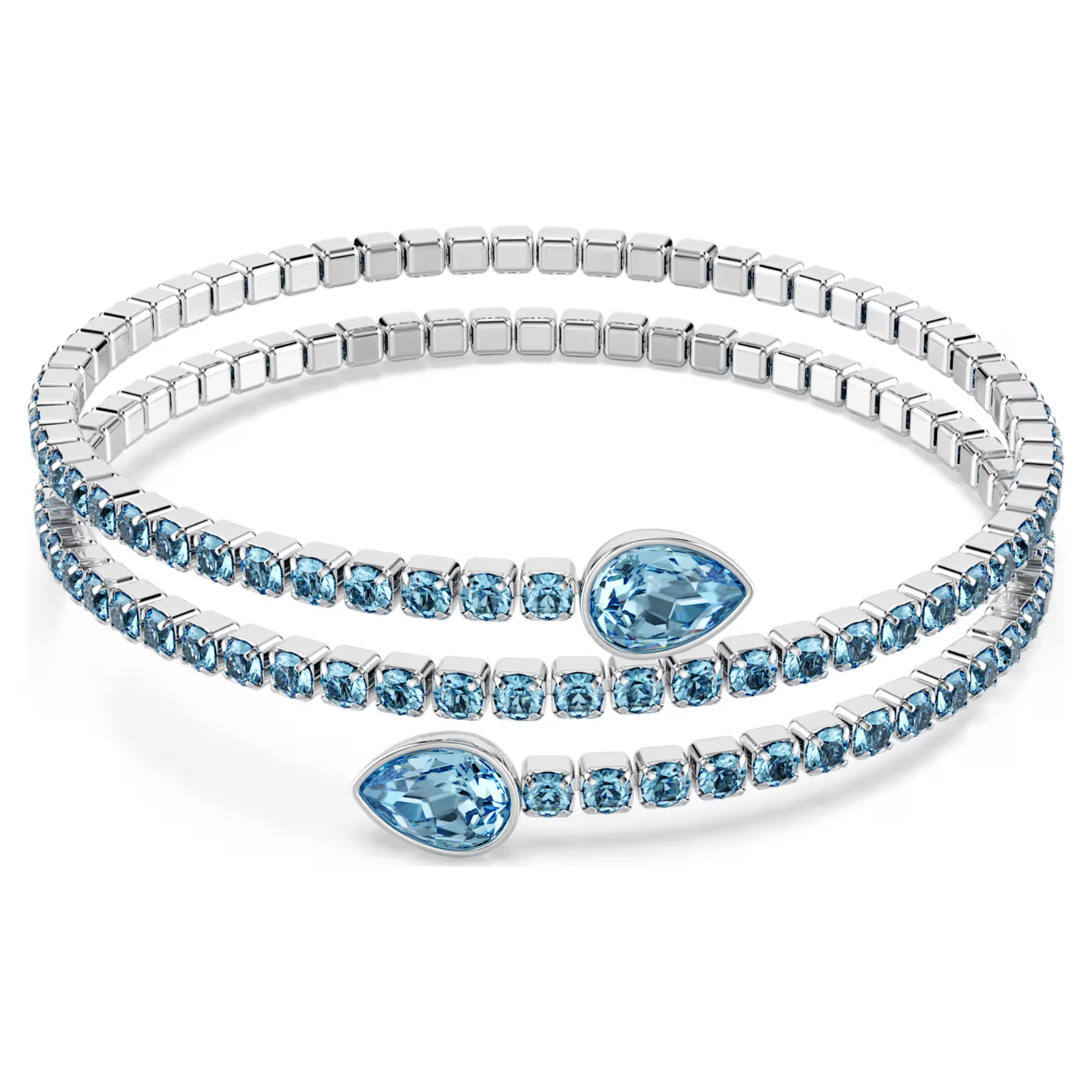 Swarovski Twisty cuff Mixed cuts, Blue, Rhodium plated