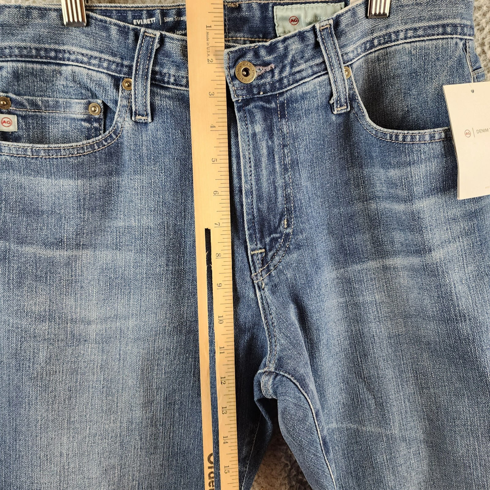 AG Everett Slim Straight Fit Jeans Men's 30x34 Runyon Blue Denim Button Zip - Picture 9 of 18