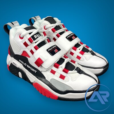 Ralph Lauren Polo Sport White Black Red Men's High Top Shoes PS100 Size 8.5