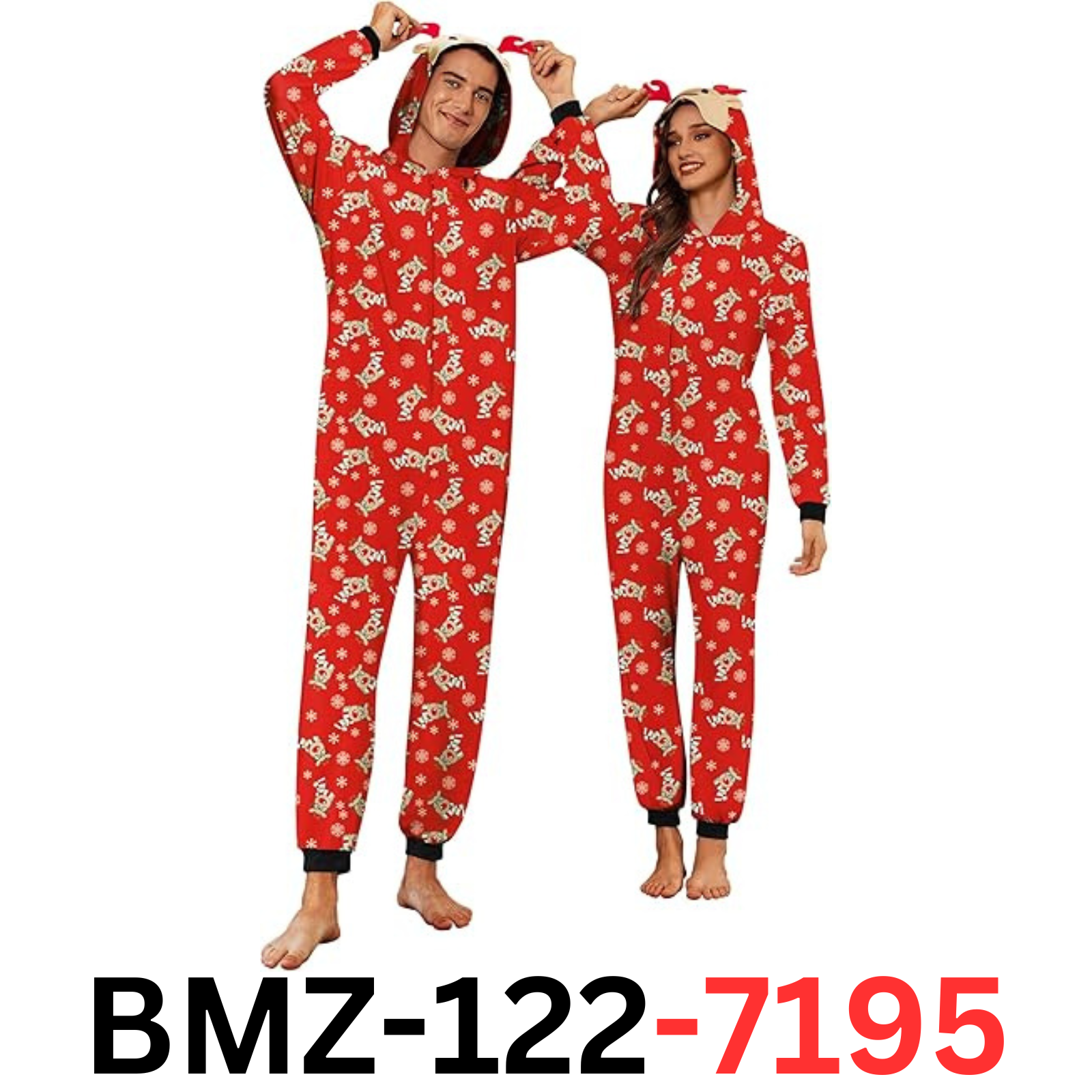 Ekouaer Christmas Matching One piece Women Elk Antler Hooded Zipper Pajamas S