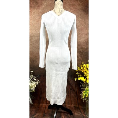 Pre-owned Lita By Ciara Icon Rib V Neck Cardigan Button Front Midi Dress - White - Size M