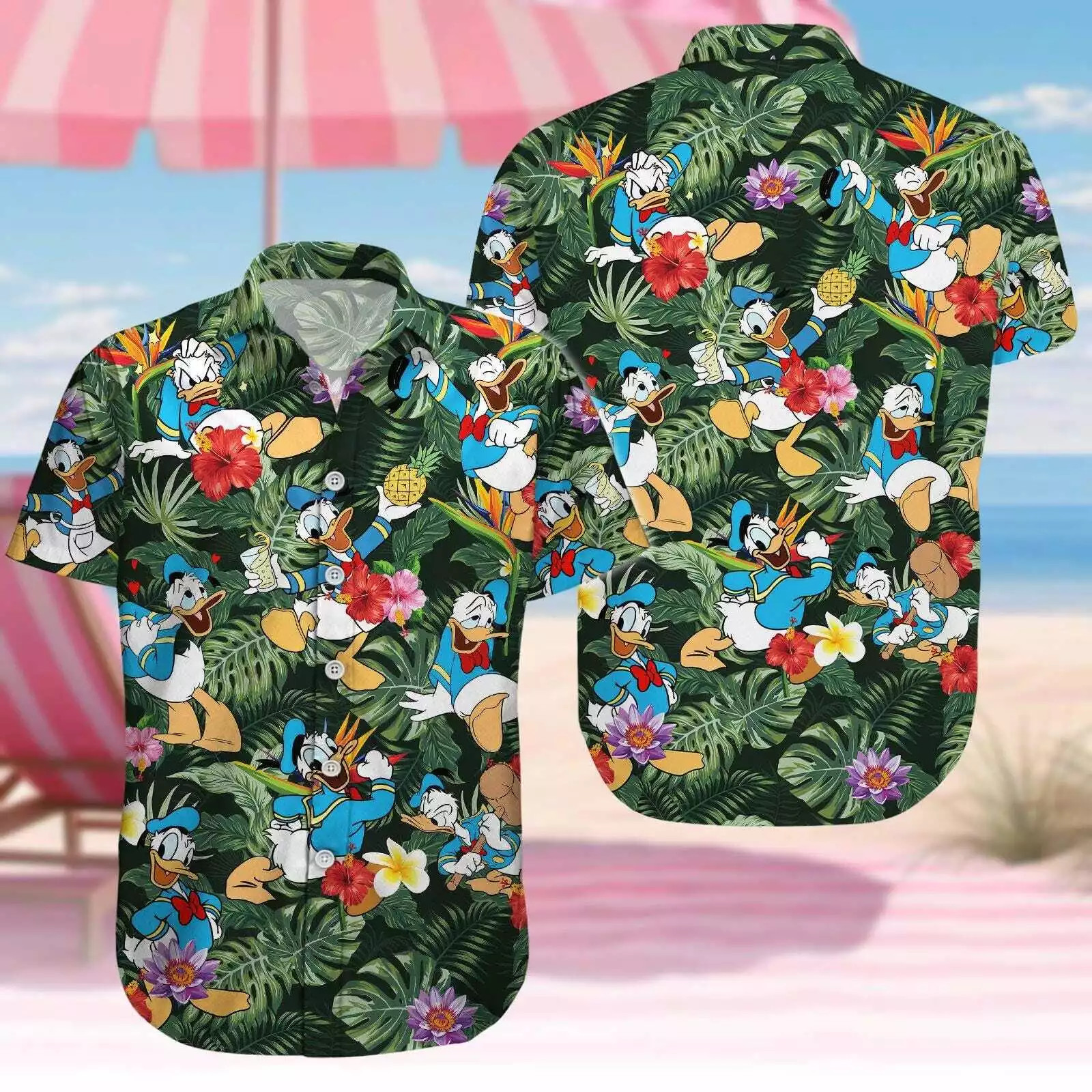 Donald Duck Moods Donald Duck Emotions Tropical Summer Aloha 3D HAWAII SHIRT - Picture 1 of 3