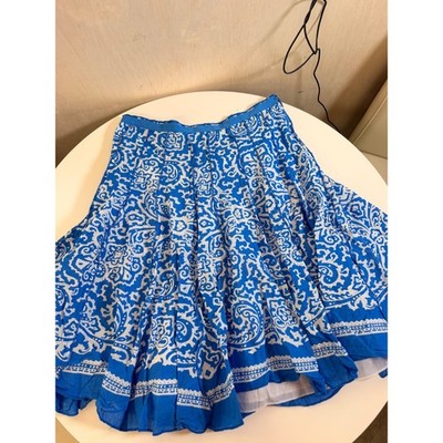 Focus Lifestyle Skirt Womens 8P Blue White Excellent Cotton Panelled A-Line