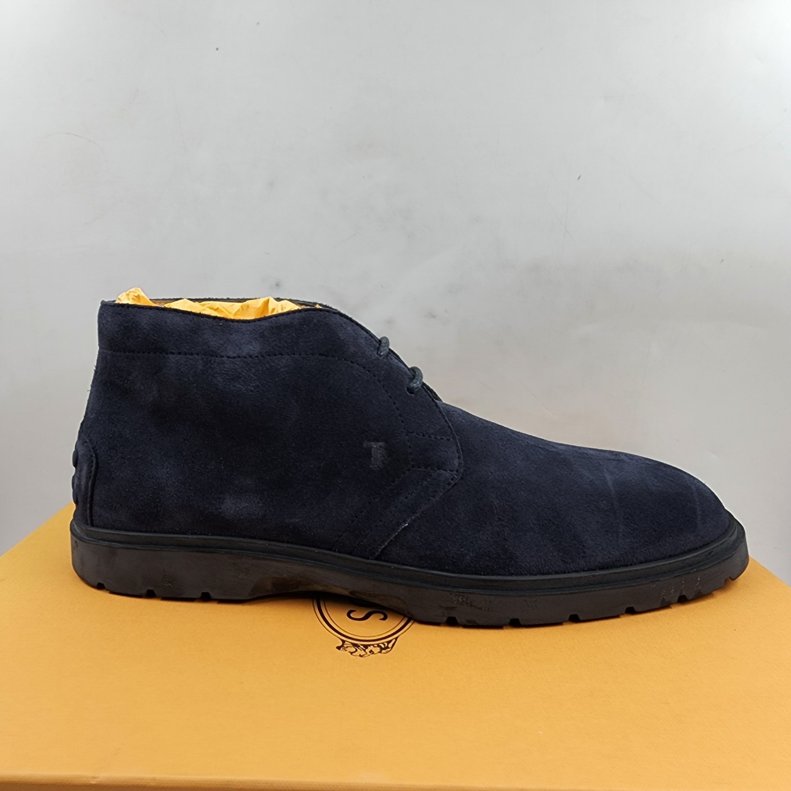 Tod's Lace Up Desert Boots Men's 8/9.5US Blue Suede Embossed Monogram Round Toe - Picture 16 of 22