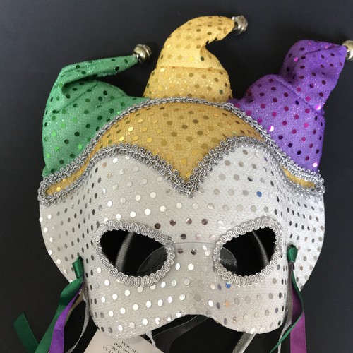 NEW NWT Forum Deluxe Half Mask,Jester, Silver,Green,Purple,One Size Costume  Q 4