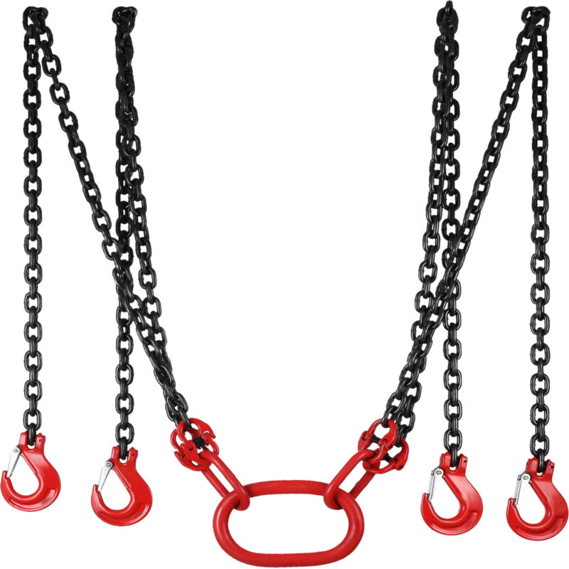 13FT Lifting Chain Sling 5/16" 4 Legs w/ Grab Hooks Chains 5T Load Capacity G80